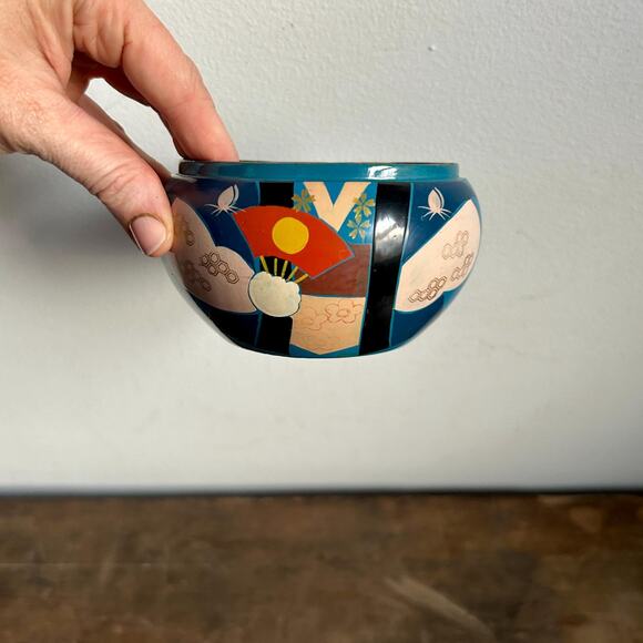 Vintage 1950's Hand Painted Japanese Lacquer Ware Bowl | Mid Century - Picture 1 of 7